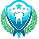 Shield emblem with a tooth icon in the center, surrounded by three stars and green laurel branches.